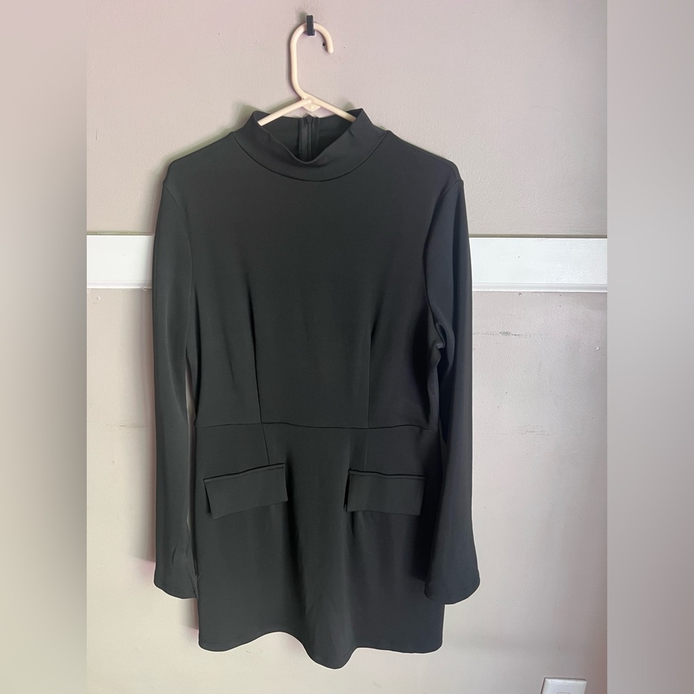 Black Long Sleeve Mini Dress - Classic Mock Neck
